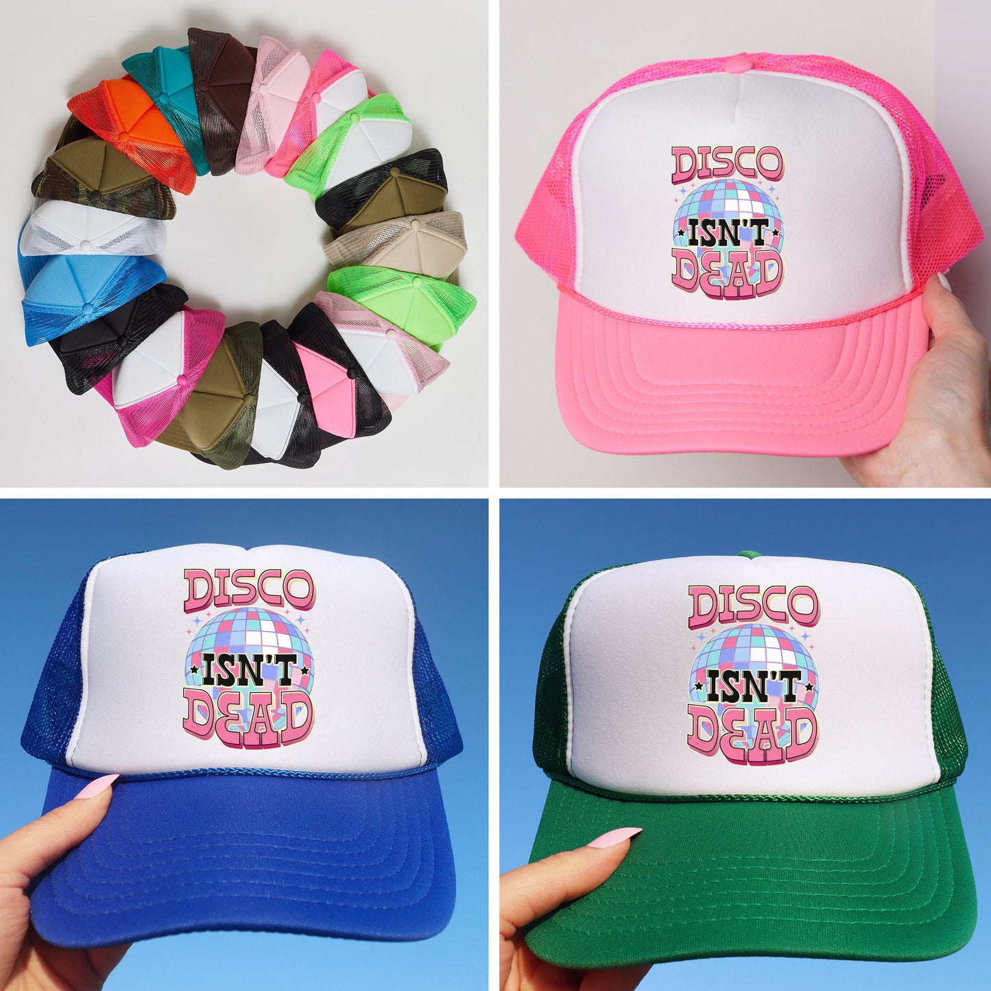 a collage of different hats with different designs