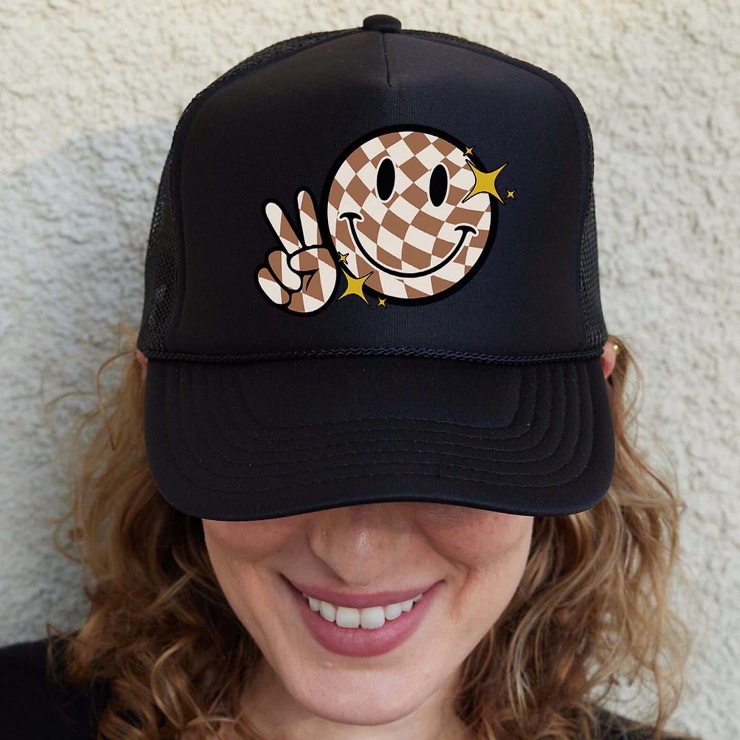 Peace Smiley Face Hat, Peace Sign, Smiley Face Trucker Hat, Happy Face Hat, Girls Trip Hat, Mother's Day Gift