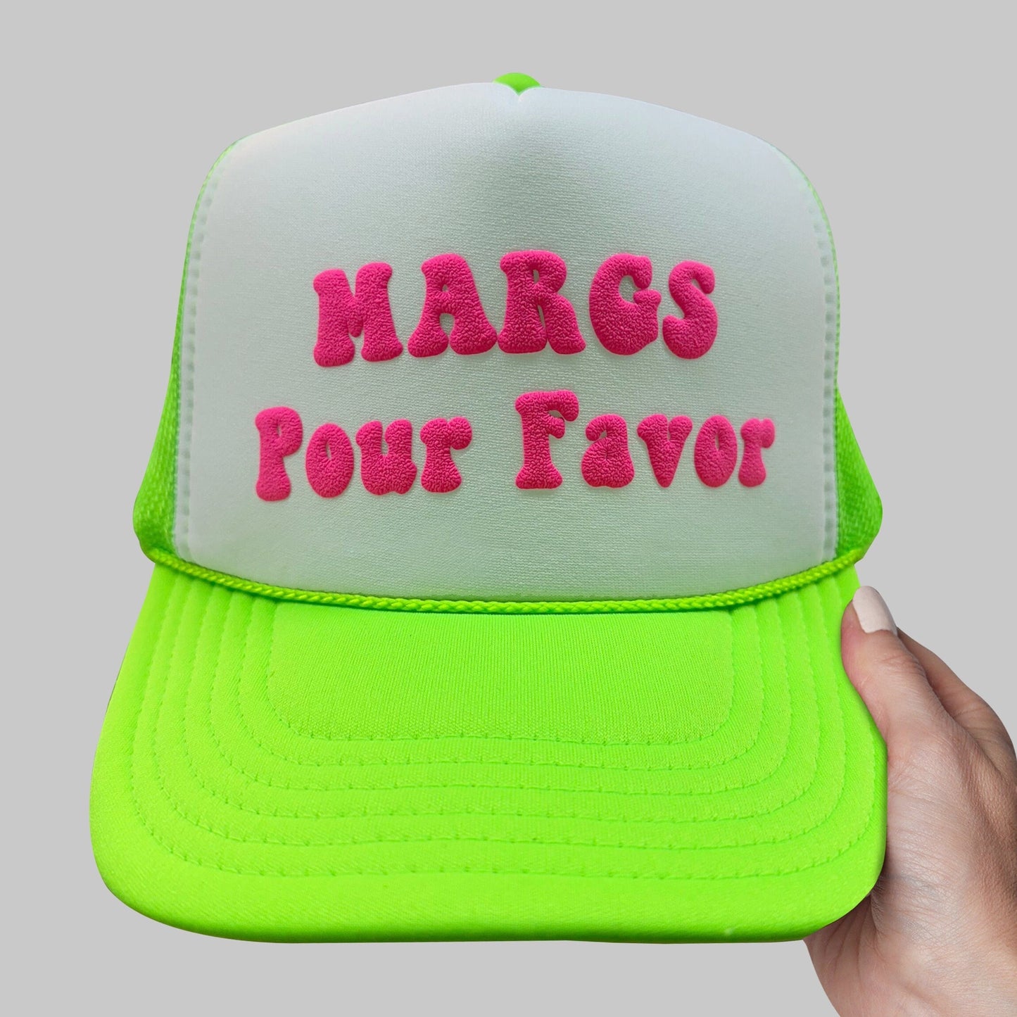 Margs Pour Favor Puff Print Trucker Hat, Margs Por Favor Cap