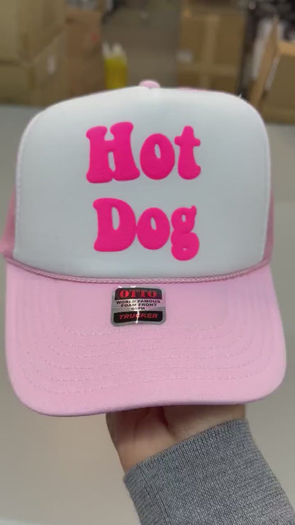 Hot Dog Puff Print Trucker Hat, Hot Dog Hat