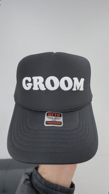 Groom Puff Print Trucker Hat, Groom Hat, 3D Puff Print Cap