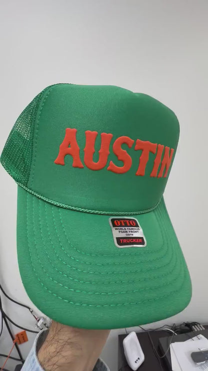 Austin Puff Print Trucker Hat, Austin Hat