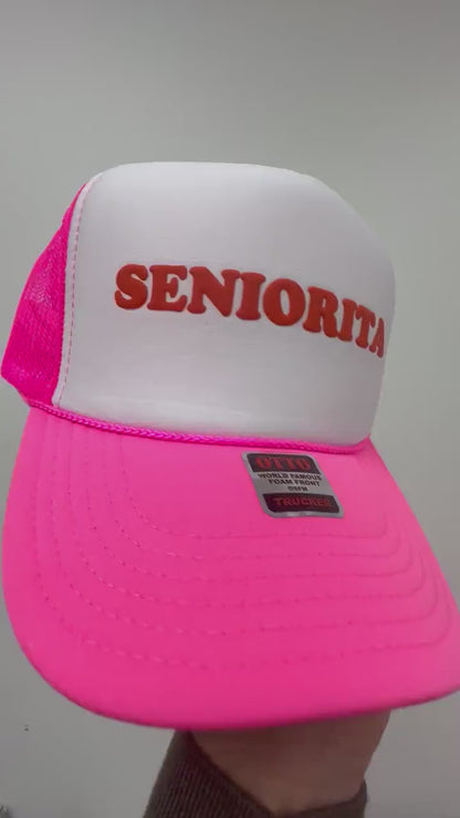 Seniorita Puff Print Trucker Hat, Seniorita Hat