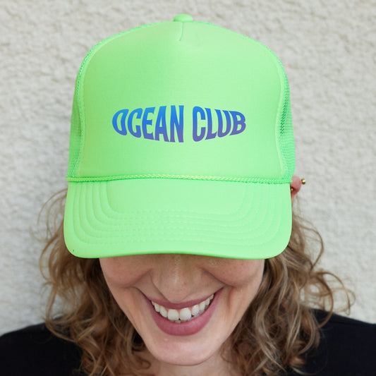 Ocean Club Hat, Beach Hat, Ocean Cap, Summer Vacation Hat, Ocean Trucker Hat, Surfing Hat, Summer Time Mesh Back Hat, Sea Life Hat