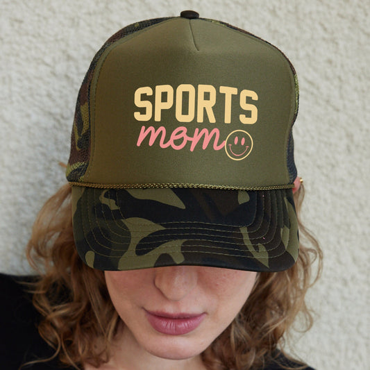 Sports Mom Trucker Hat, Mother's Day Gift, Game Day Hat, Baseball Game Trucker Hat, Sport Mom Foam Hat, Smiley Face Hat, Emoji Hats