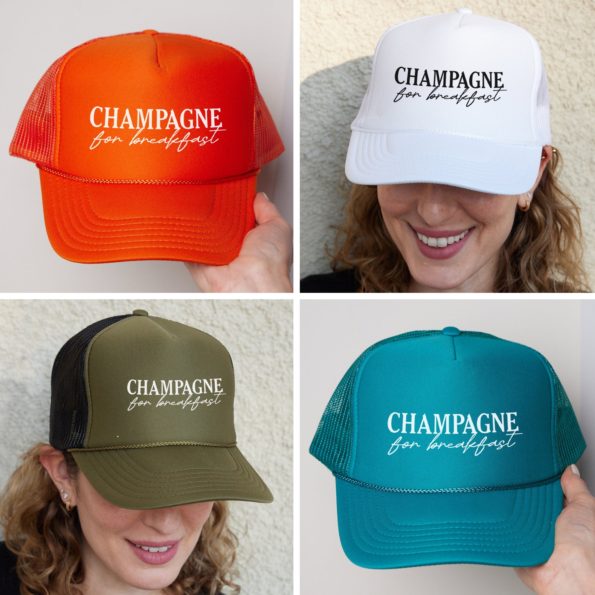 four different hats with the words champagne, champagne, champagne, champagne, champagne,