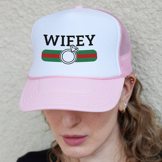 Wifey Hat, Ring Trucker Hat, Engagement Gifts, Wedding Hat, Newlywed Hat, Honeymoon Mesh Back Hat, Wifey 5 Panel Hat, Bachelorette Party Hat