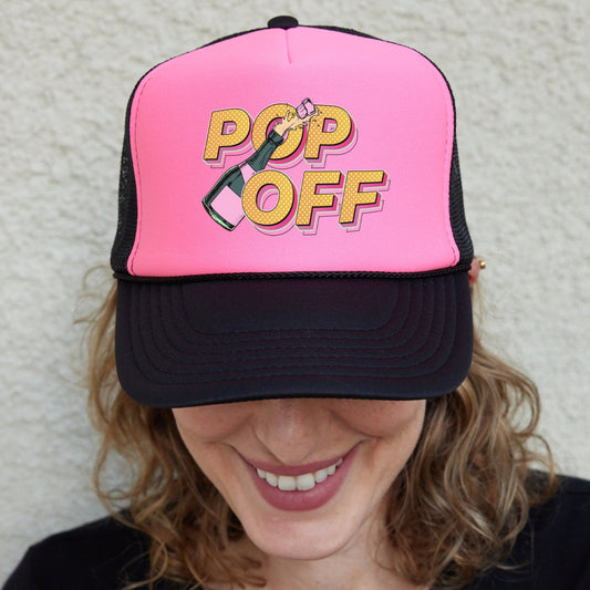 Pop Off Hat, Champagne Trucker Hat, Bachelorette Party Hat, Bridal Gift, Weekend Party Hat, Friday Saturday Hat, Weekend Cap, Champagne Gift