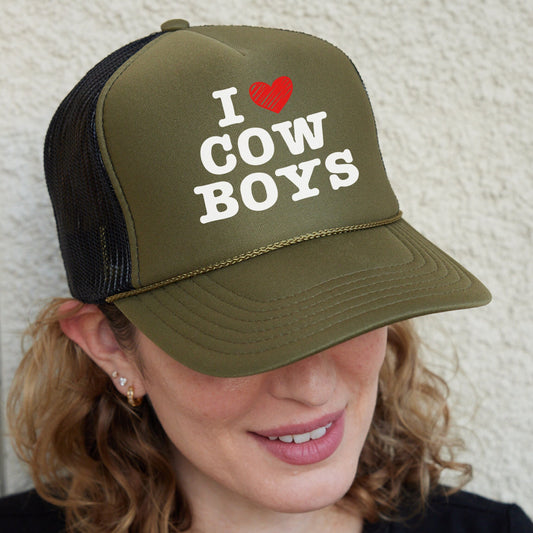 I Love Cow Boys Trucker Hat, I Heart Hot Cowboys Cap, Country Trucker Hat, Western Baseball Caps, Southern Girls Hat