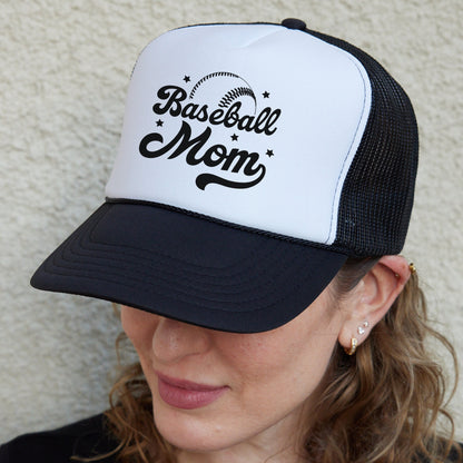 Baseball Mom Trucker Hat, Baseball Cap, Game Day Hat, Baseball Lover Gift, Softball Mom Hat, Baseball Mom 5 Panel Hat, Adjustable Hats