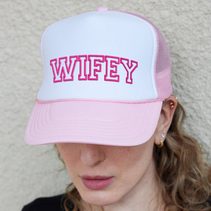 Wifey Trucker Hat, 3D Puff Print Wifey Hat, Bachelorette Party Hat, Anniversary Hat, Engagement Hat, Wedding Hat, Honeymoon Mesh Back Hat