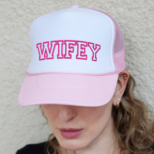 Wifey Trucker Hat, 3D Puff Print Wifey Hat, Bachelorette Party Hat, Anniversary Hat, Engagement Hat, Wedding Hat, Honeymoon Mesh Back Hat
