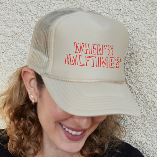 When's Halftime Trucker Hat, Football Hats, Caps For Game Day, Football Day Trucker Hat, Sarcastic Sports Hat, Funny Football Mom Hat