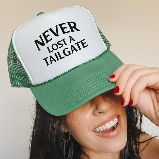 Never Lost A Tailgate Trucker Hat, College Football Trucker Hat, Fall Hat, Gameday Caps, Tailgating Football Hat, College Baseball Hat