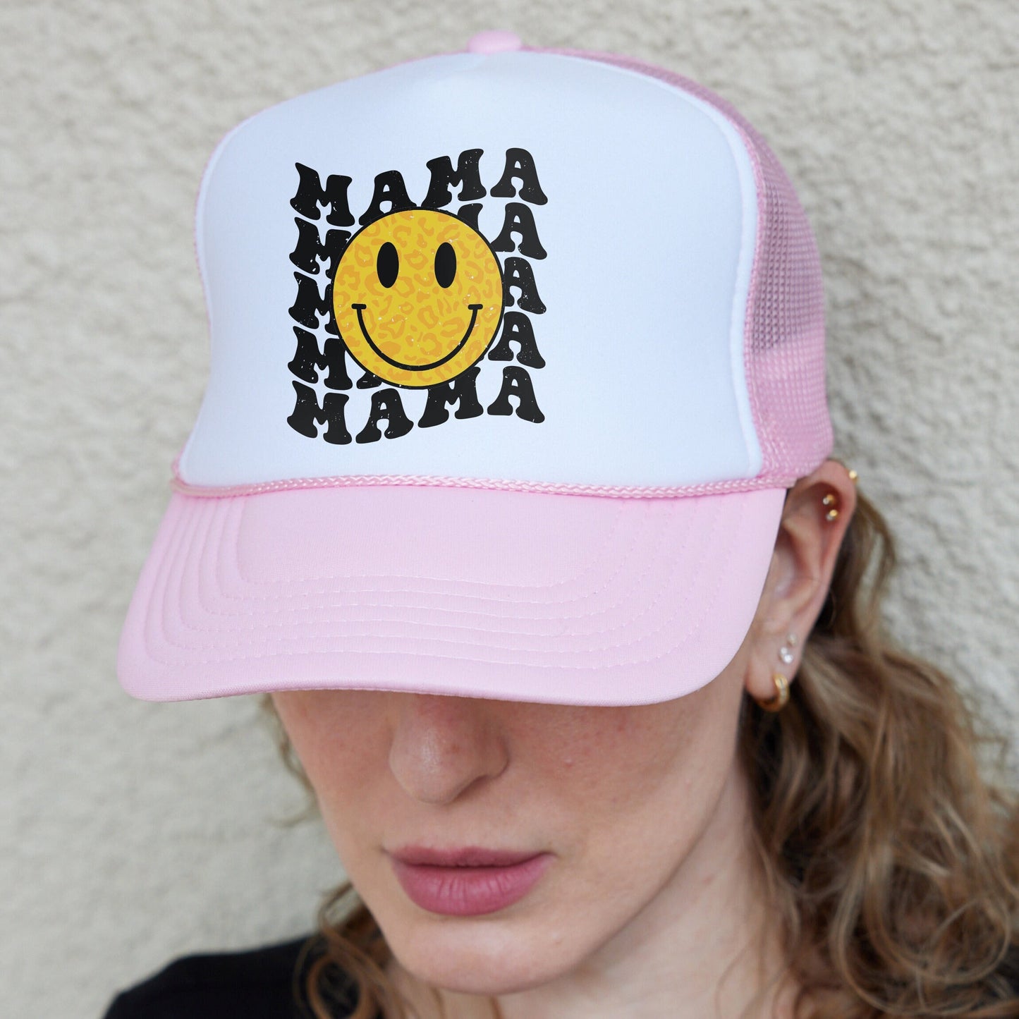 Mama Smiley Hat, Retro Mama Hat, Mother's Day Hat, Happy Mom Hat, Mama Graphic Baseball Caps, Gift For Mom, Smiley Face Mama Hat