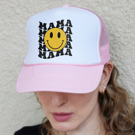 Mama Smiley Hat, Retro Mama Hat, Mother's Day Hat, Happy Mom Hat, Mama Graphic Baseball Caps, Gift For Mom, Smiley Face Mama Hat