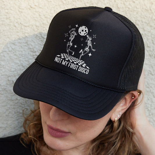 Not My First Disco Hats, Dancing Skeleton Hat, Funny Halloween Hat, Disco Skeletons Hat, Womens Baseball Caps, Disco Hats