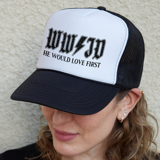 WWJD Hats, He Would Love First Hat, Christian Hat, WWJD Graphic Hat, Faith Hat, What Would Jesus Do Caps, Jesus Hats