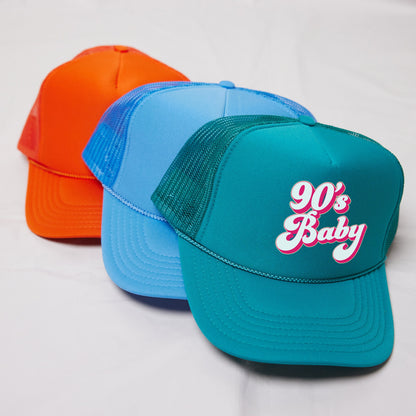 three hats with the words 90&#39;s baby on them