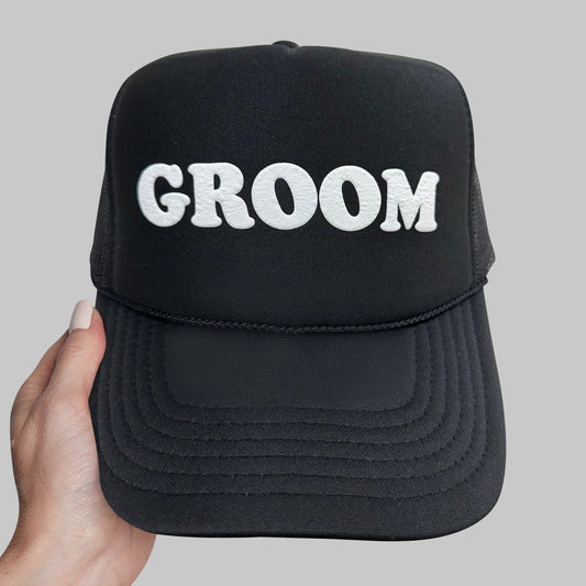 Groom Puff Print Trucker Hat, Groom Hat, 3D Puff Print Cap