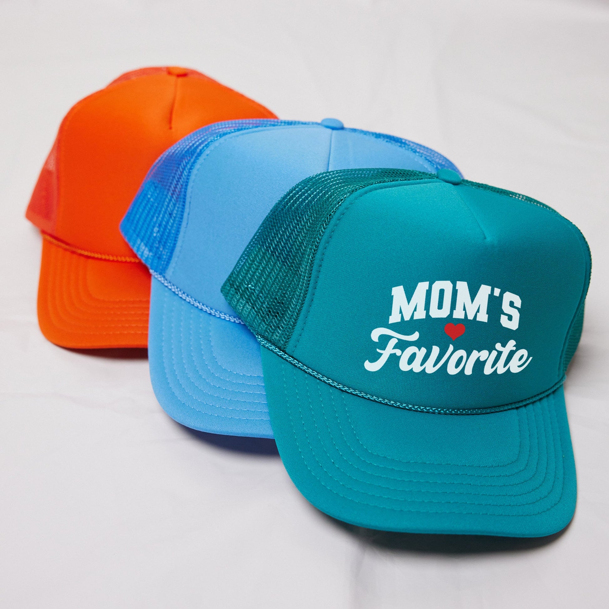 three hats that say mom&#39;s favorite on them