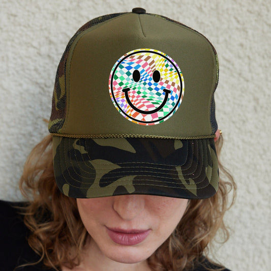 Smiley Face Trucker Hat, Happy Face Hat, Smiley Face Trucker Hat, Smiley Face Hat, Trucker Hat, Smiley Face, Mother’s Day gift