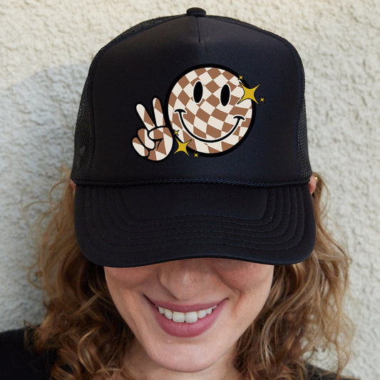 Peace Smiley Face Hat, Peace Sign, Smiley Face Trucker Hat, Happy Face Hat, Girls Trip Hat, Mother's Day Gift
