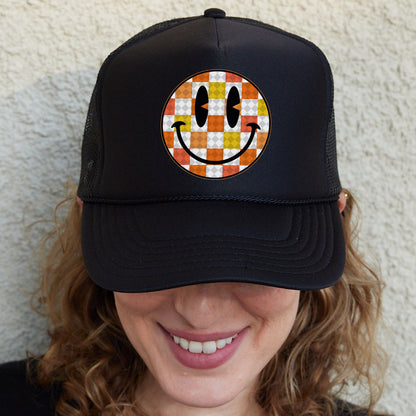 Smiley Face Hat, Valentine's Day Smile Trucker Hat, Retro Happy Face Hat, Trendy Checkered Hat, Cute Valentine Outfit