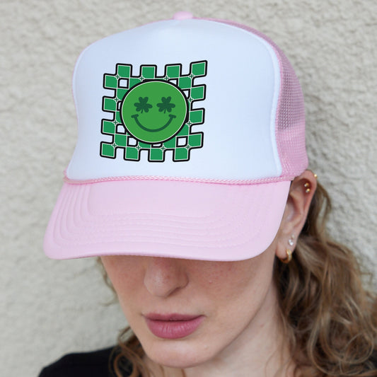 St Patrick's Day Trucker Hat, Happy Face Trucker Hat, Lucky Trucker Hat, St. Patrick’s Day hat, Lucky Hat, Saint Patricks Day Hat