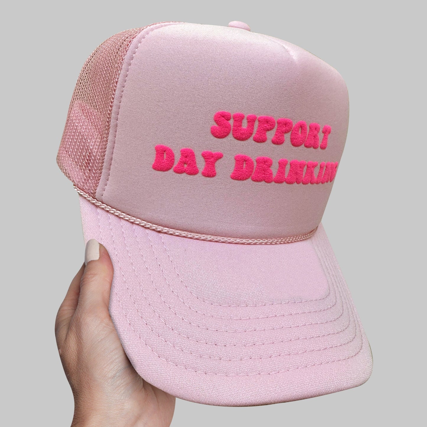 Support Day Drinking Puff Print Trucker Hat, Support Day Drinking Hat