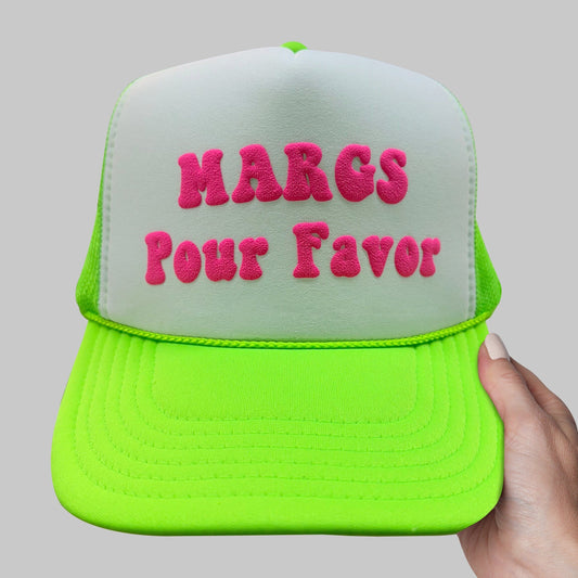 Margs Pour Favor Puff Print Trucker Hat, Margs Por Favor Cap