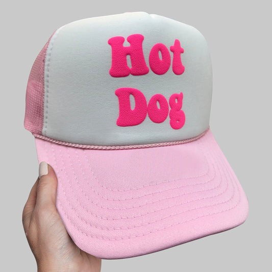 Hot Dog Puff Print Trucker Hat, Hot Dog Hat