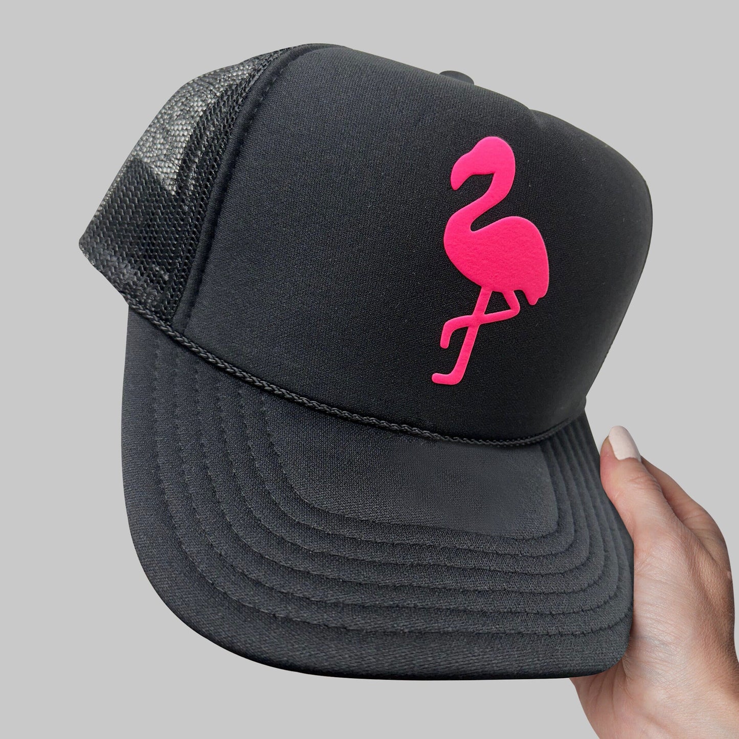 Flamingo Puff Print Trucker Hat, Flamingo Hat