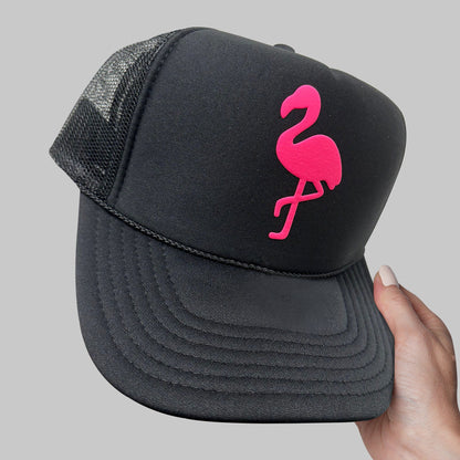 Flamingo Puff Print Trucker Hat, Flamingo Hat