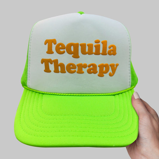 Tequila Therapy Puff Print Trucker Hat, Tequila Therapy Hat