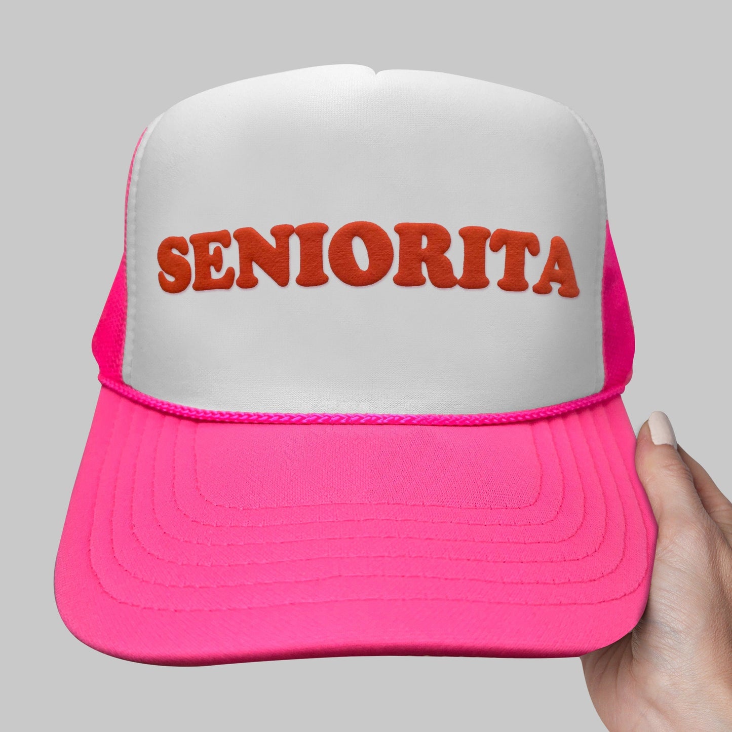 Seniorita Puff Print Trucker Hat, Seniorita Hat