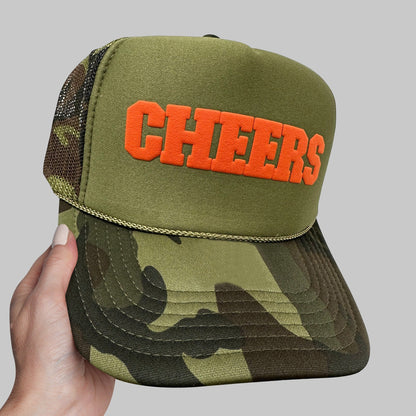 Cheers Puff Print Trucker Hat, Cheers Hat