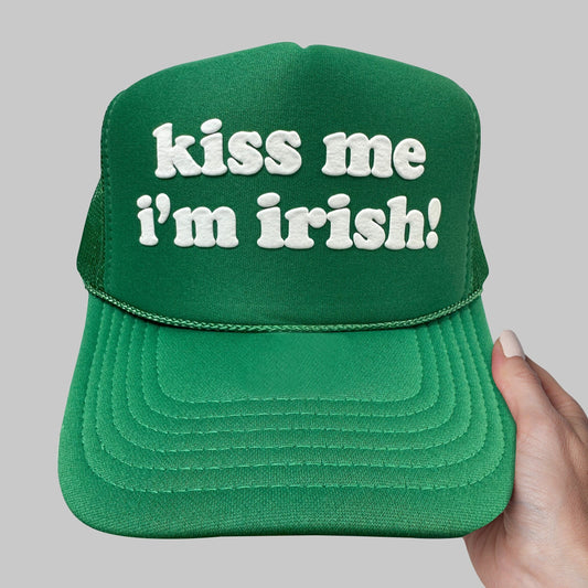 Kiss Me I'm Irish! Puff Print Trucker Hat, Kiss Me I'm Irish! Hat