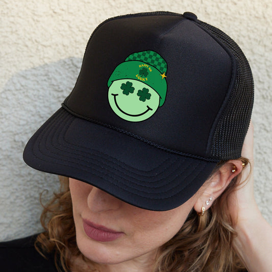 Smiley Face St Patrick's Day Trucker Hat, St Patty's Hat, Happy Go Lucky Trucker Hat
